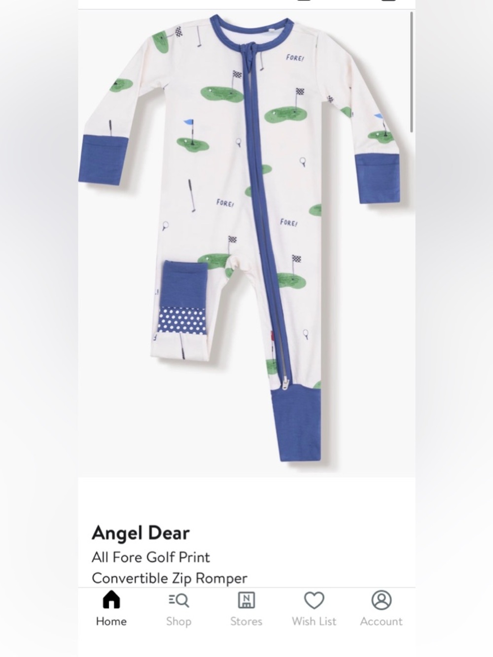 NWT Angel Dear All Fore Golf Convertible Zip Romper